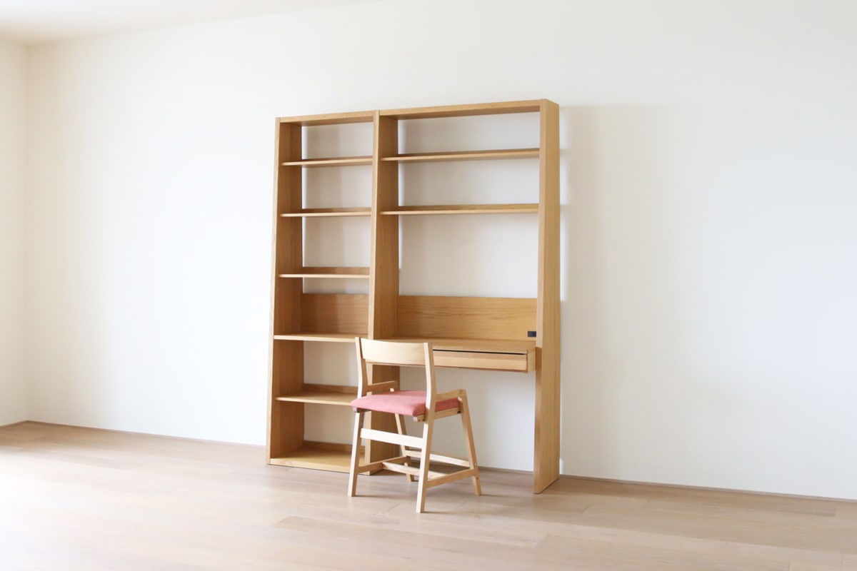 GALLE 65本棚(右加工あり) + 89学習デスクパーツ + エンドパネル(右エンド) 幅 184cm