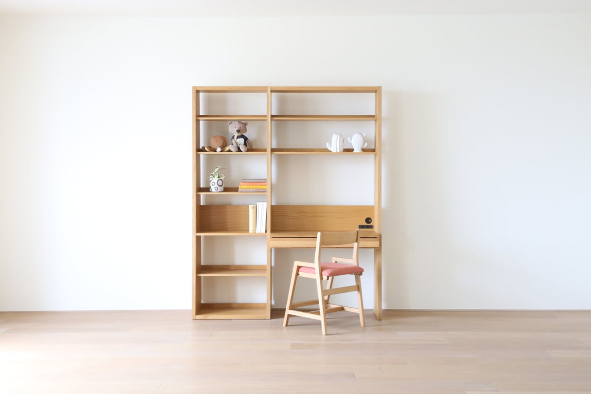 GALLE 65本棚(右加工あり) + 89学習デスクパーツ + エンドパネル(右エンド) 幅 184cm