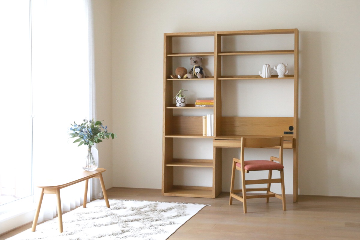 GALLE 65本棚(右加工あり) + 89学習デスクパーツ + エンドパネル(右エンド) 幅 184cm