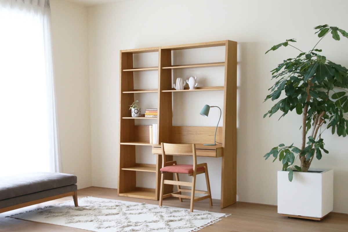 GALLE 65本棚(右加工あり) + 89学習デスクパーツ + エンドパネル(右エンド) 幅 184cm