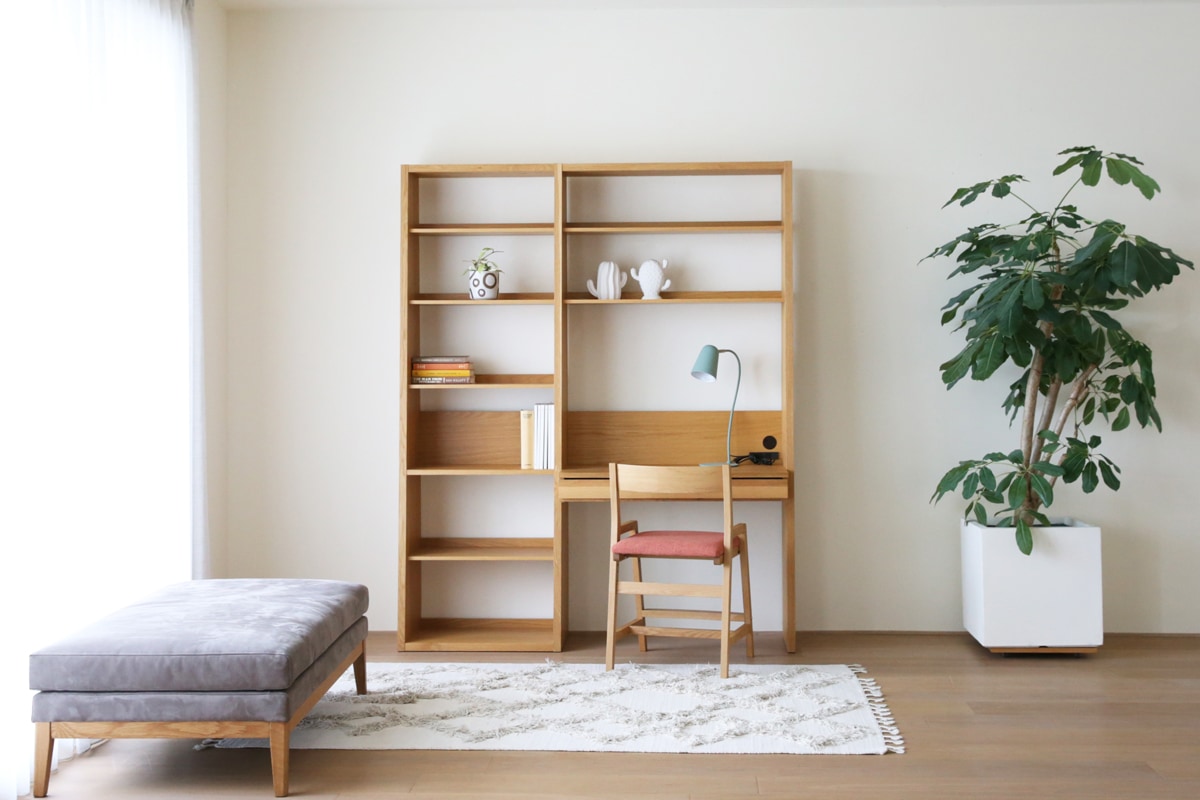 GALLE 65本棚(右加工あり) + 89学習デスクパーツ + エンドパネル(右エンド) 幅 184cm