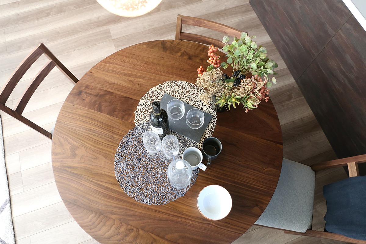 PLAIN ROUND DINING TABLE サイズオーダー オーク グレー塗装
