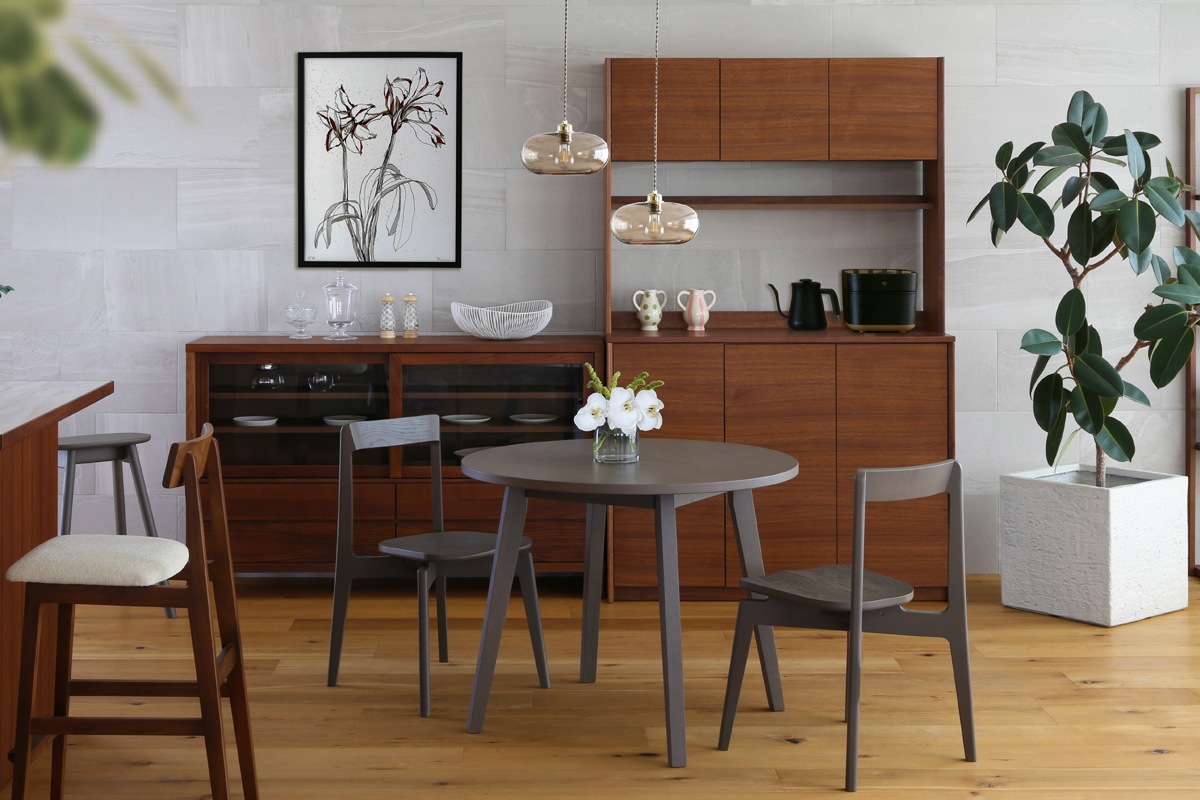 PLAIN ROUND DINING TABLE サイズオーダー オーク グレー塗装