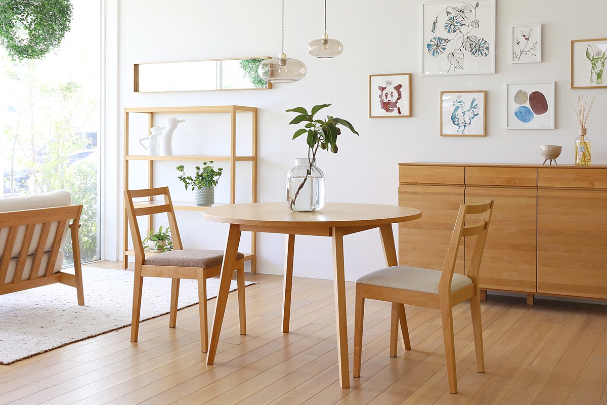 PLAIN ROUND DINING TABLE サイズオーダー オーク グレー塗装