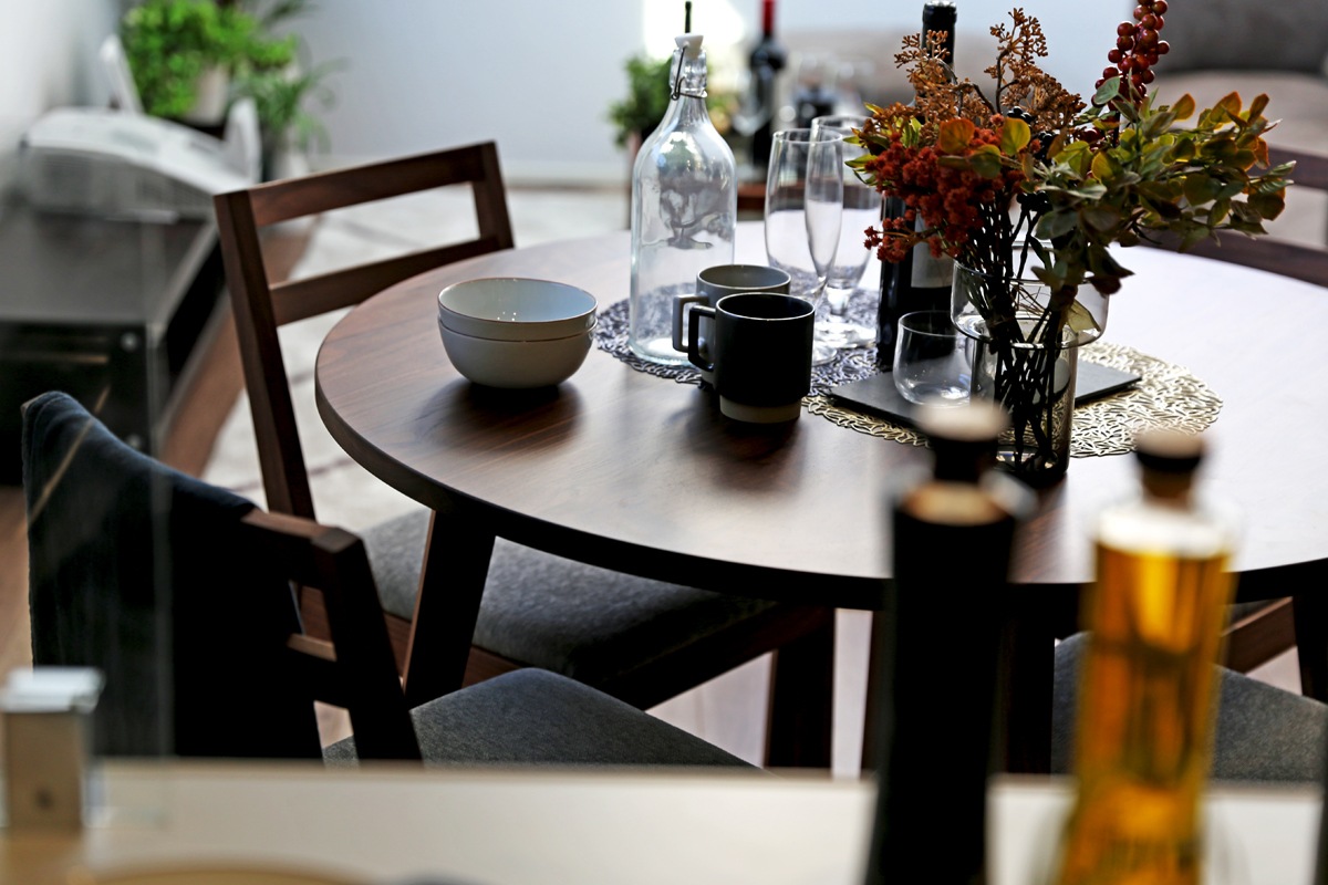 PLAIN ROUND DINING TABLE サイズオーダー オーク グレー塗装