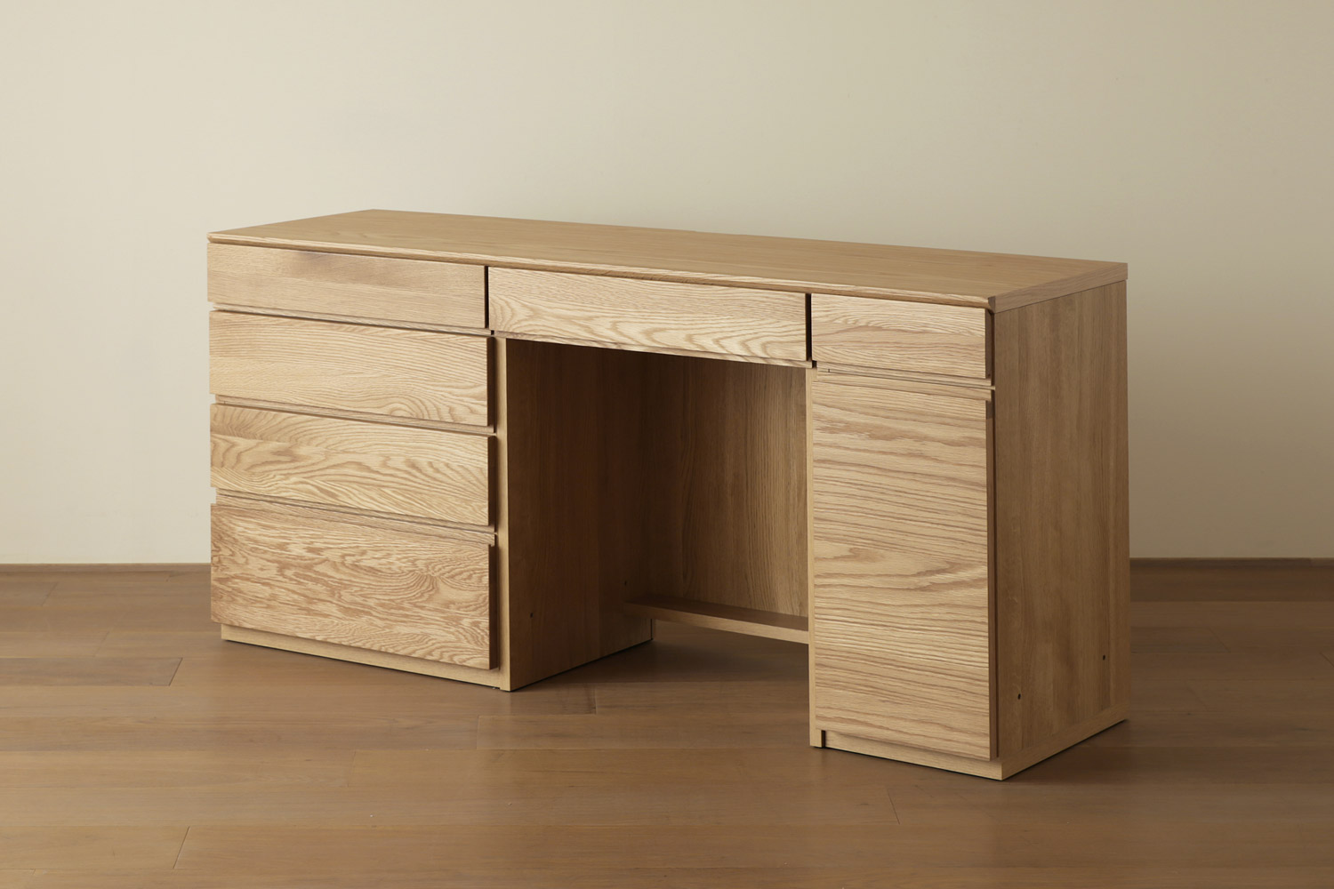 ASTER アスター DESK SET7 オーク (150天板 + 60チェスト + 60デスク + 30キャビネット(左開き・右開き) ※置きミラー・チェア別売