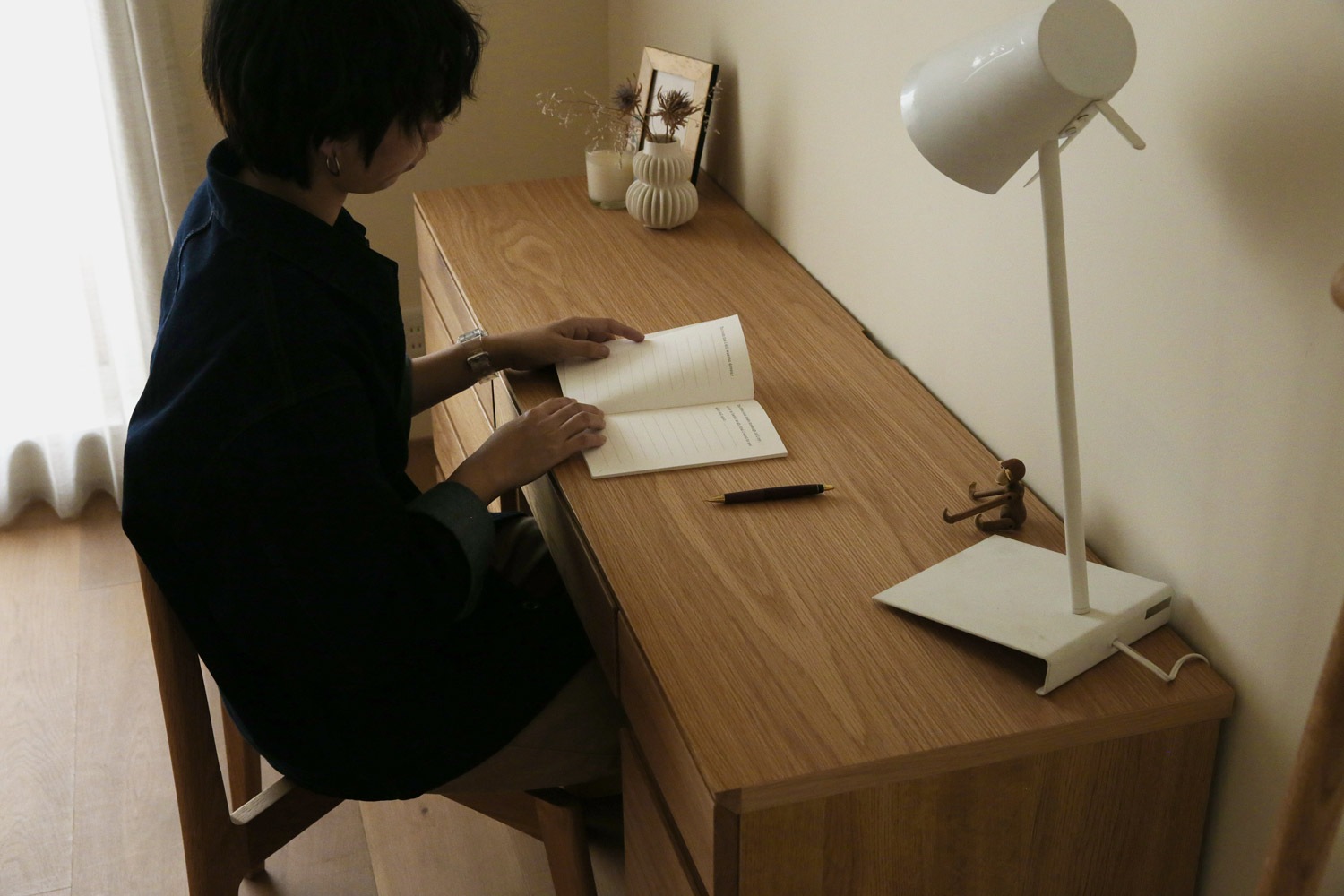 ASTER アスター DESK SET7 オーク (150天板 + 60チェスト + 60デスク + 30キャビネット(左開き・右開き) ※置きミラー・チェア別売