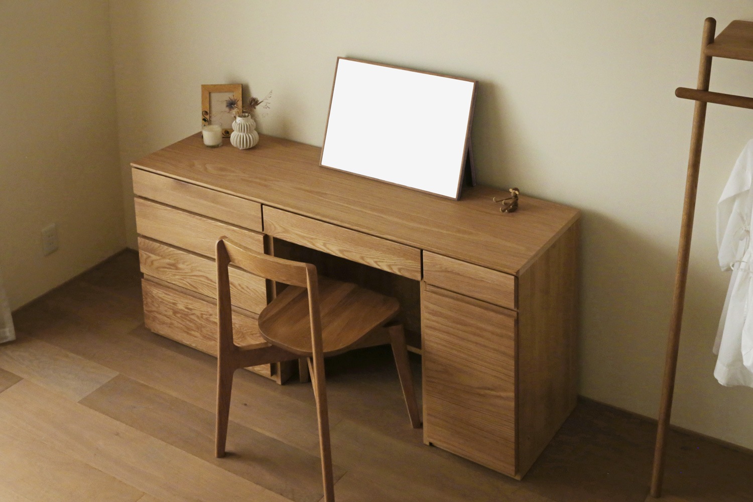 ASTER アスター DESK SET7 オーク (150天板 + 60チェスト + 60デスク + 30キャビネット(左開き・右開き) ※置きミラー・チェア別売