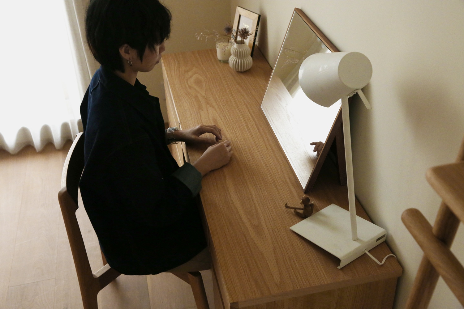 ASTER アスター DESK SET7 オーク (150天板 + 60チェスト + 60デスク + 30キャビネット(左開き・右開き) ※置きミラー・チェア別売