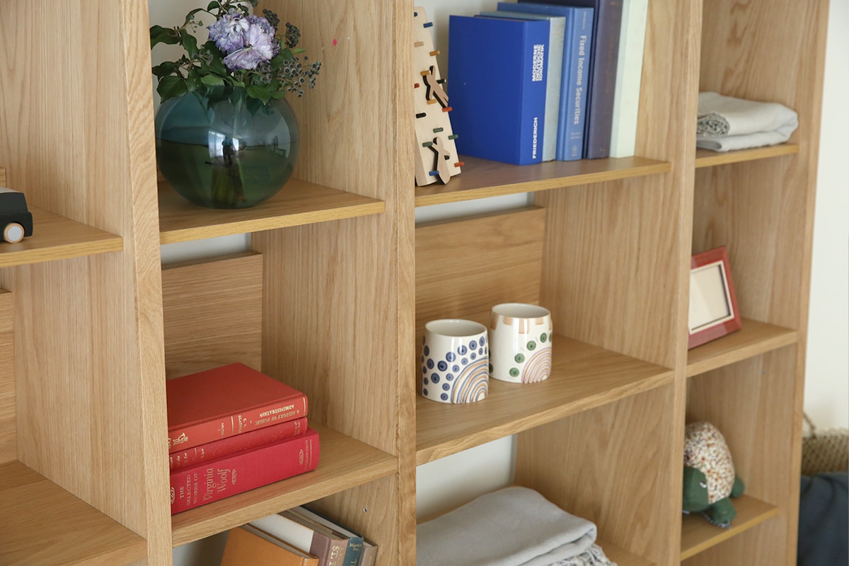 GALLE ガレ SHELF SET5 オーク 幅203cm (65 本棚 (右加工あり) + 35 本棚 パーツ + 65 本棚 (左右加工あり) + 35 本棚 パーツ + エンドパネル (右エンド))