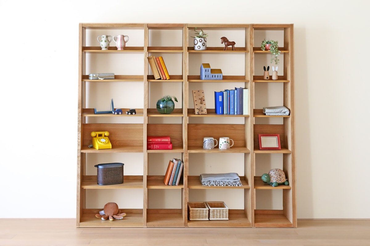 GALLE ガレ SHELF SET5 オーク 幅203cm (65 本棚 (右加工あり) + 35 本棚 パーツ + 65 本棚 (左右加工あり) + 35 本棚 パーツ + エンドパネル (右エンド))