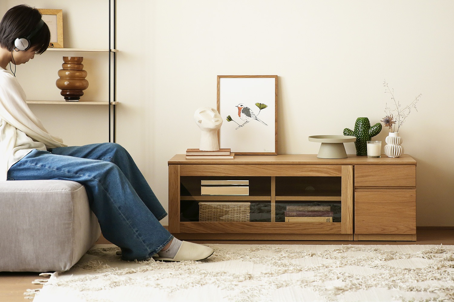ASTER アスター TV SET1 オーク (120天板 + 90TVガラス扉 + 30TVチェスト)