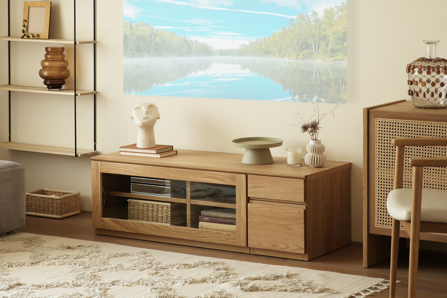 ASTER アスター TV SET1 オーク (120天板 + 90TVガラス扉 + 30TVチェスト)