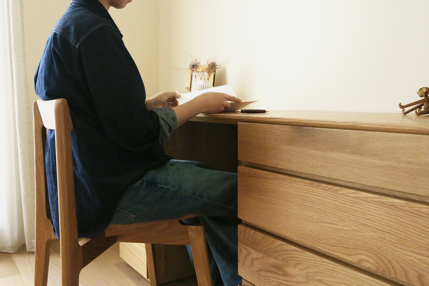 ASTER アスター DESK SET8  オーク (150天板 + 30キャビネット(左開き・右開き) + 60チェスト) ※チェア別売 