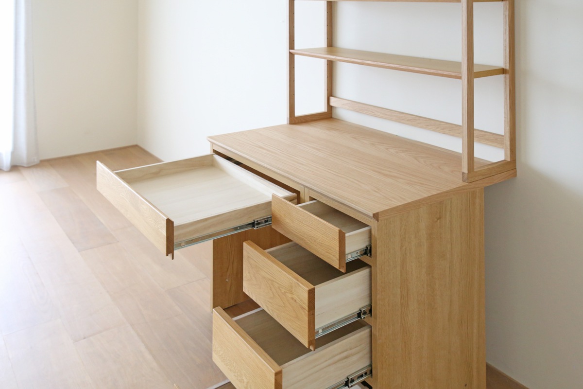 ASTER アスター DESK SET4 オーク (オーダー突板天板 (幅90cm 奥行き60cm) + 60デスク + 30チェスト + 90ラック) 天板のみ受注生産 ※チェア別売