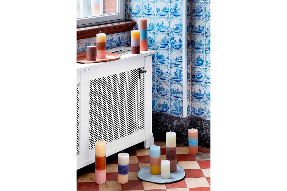 PILLAR CANDLE 'RAINBOW' RASPBERRY LAVENDER (HBC-218)