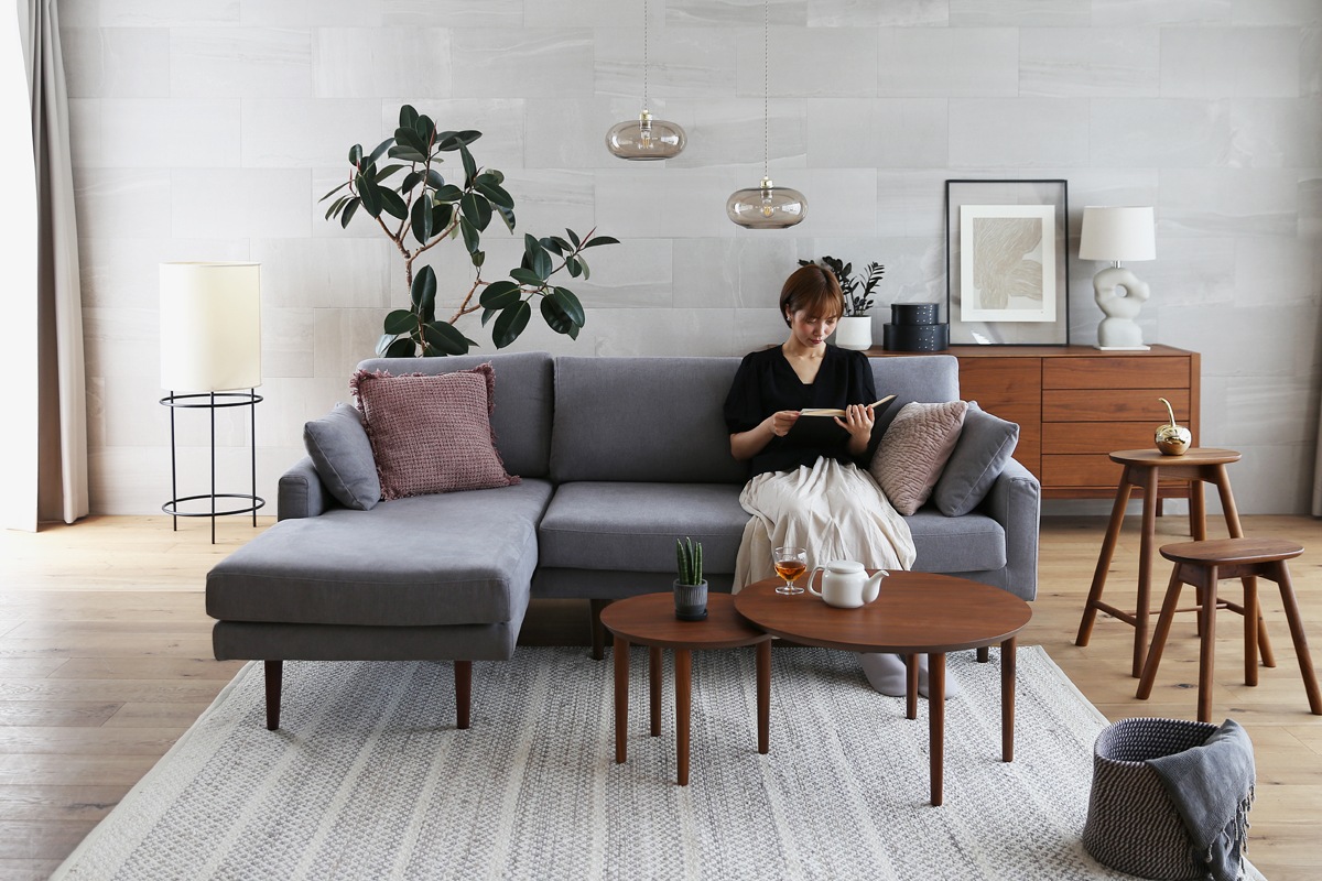 LEO SOFA カウチタイプ グレー シェーズロング（左肘）＋2人掛け（右肘