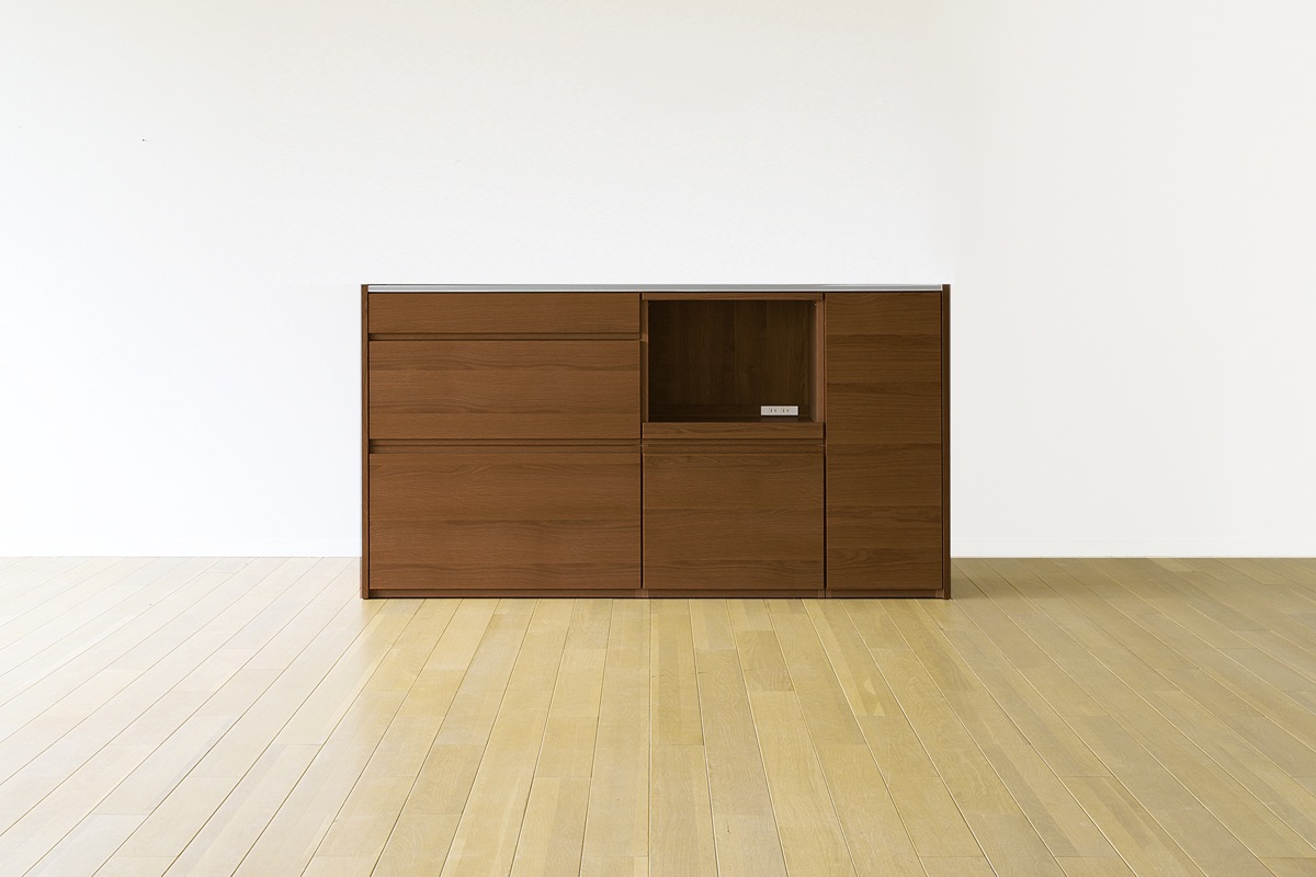 HARVEST SET4 オーダー天板 (幅166cm) ＋下台用サイドパネル (左右セット) + 70引出下台 + 56オープン下台＋幅オーダーキャビネット下台 (幅40cm・右開き) オーク/ウォルナット