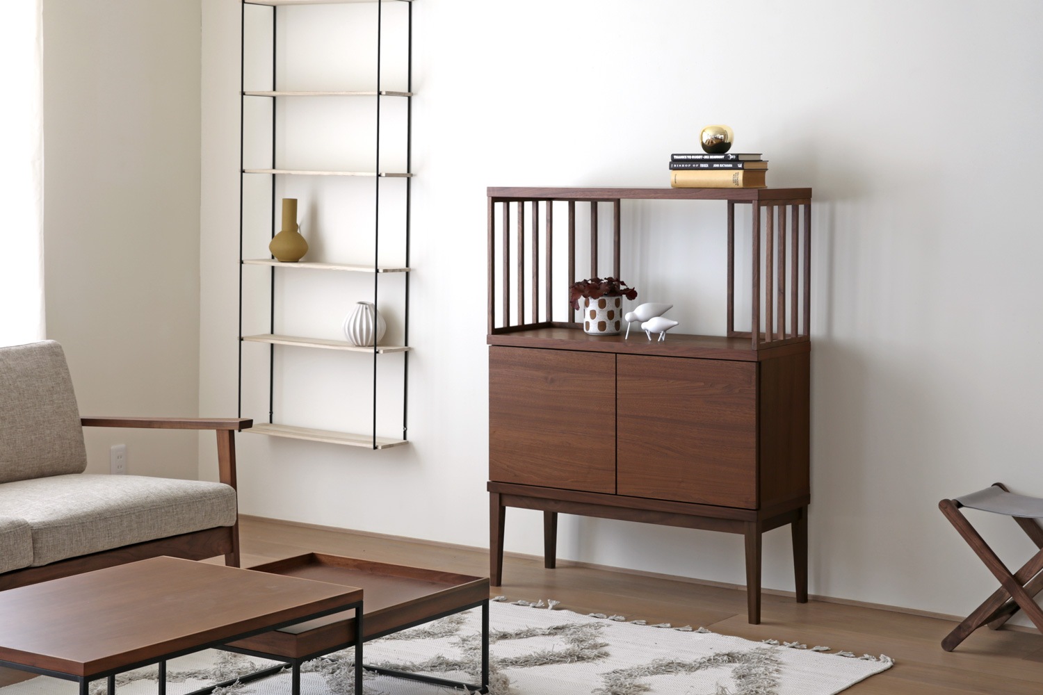 TONG SET1 ウォルナット (W90天板 ＋ W90H42オープンラック ＋ W90キャビネット ＋ W90棚付き脚)