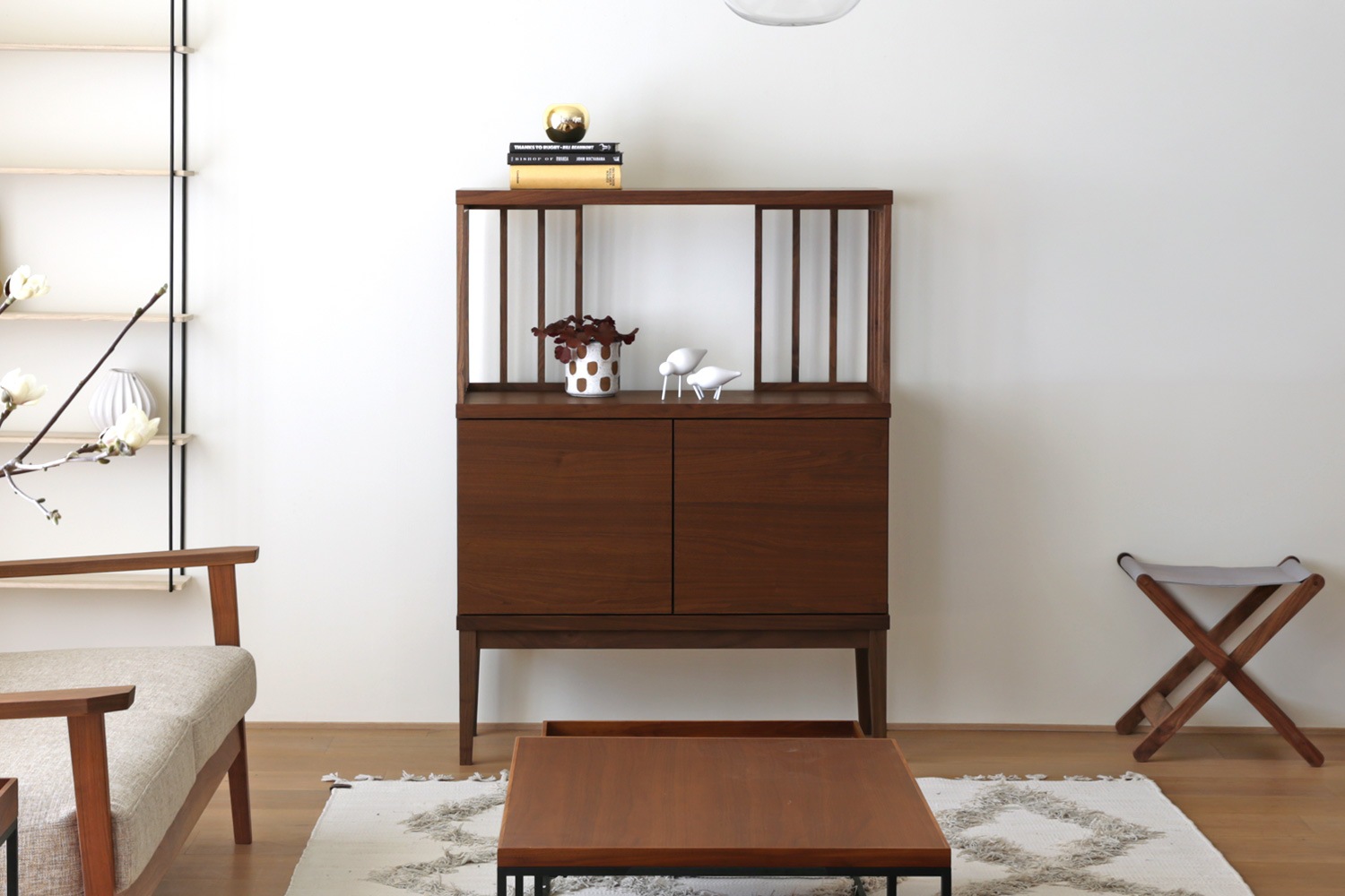 TONG SET1 ウォルナット (W90天板 ＋ W90H42オープンラック ＋ W90キャビネット ＋ W90棚付き脚)