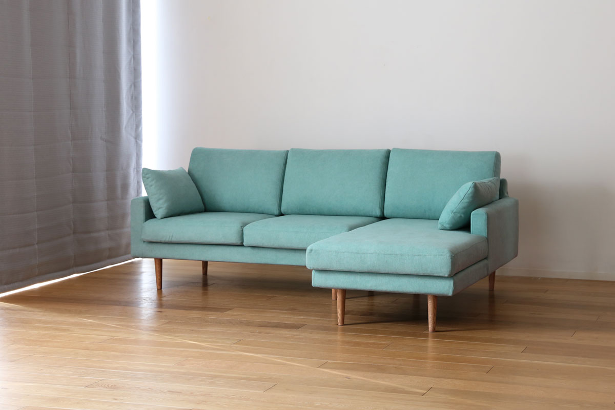 LEO SOFA カウチタイプ グレー 2人掛け（左肘）＋シェーズロング（右肘）　オーク脚/ウォルナット脚