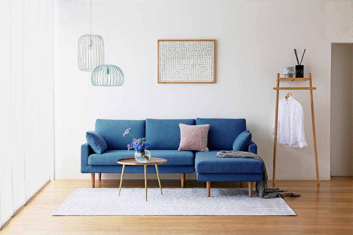 LEO SOFA カウチタイプ グレー 2人掛け（左肘）＋シェーズロング（右肘）　オーク脚/ウォルナット脚