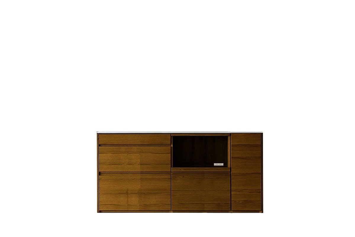 HARVEST SET6 オーダー天板(幅194cm) + 下台用サイドパネル (左右セット) + 84引出下台 + 70オープン下台 ＋ 幅オーダーキャビネット下台 (幅40cm・右開き) オーク/ウォルナット