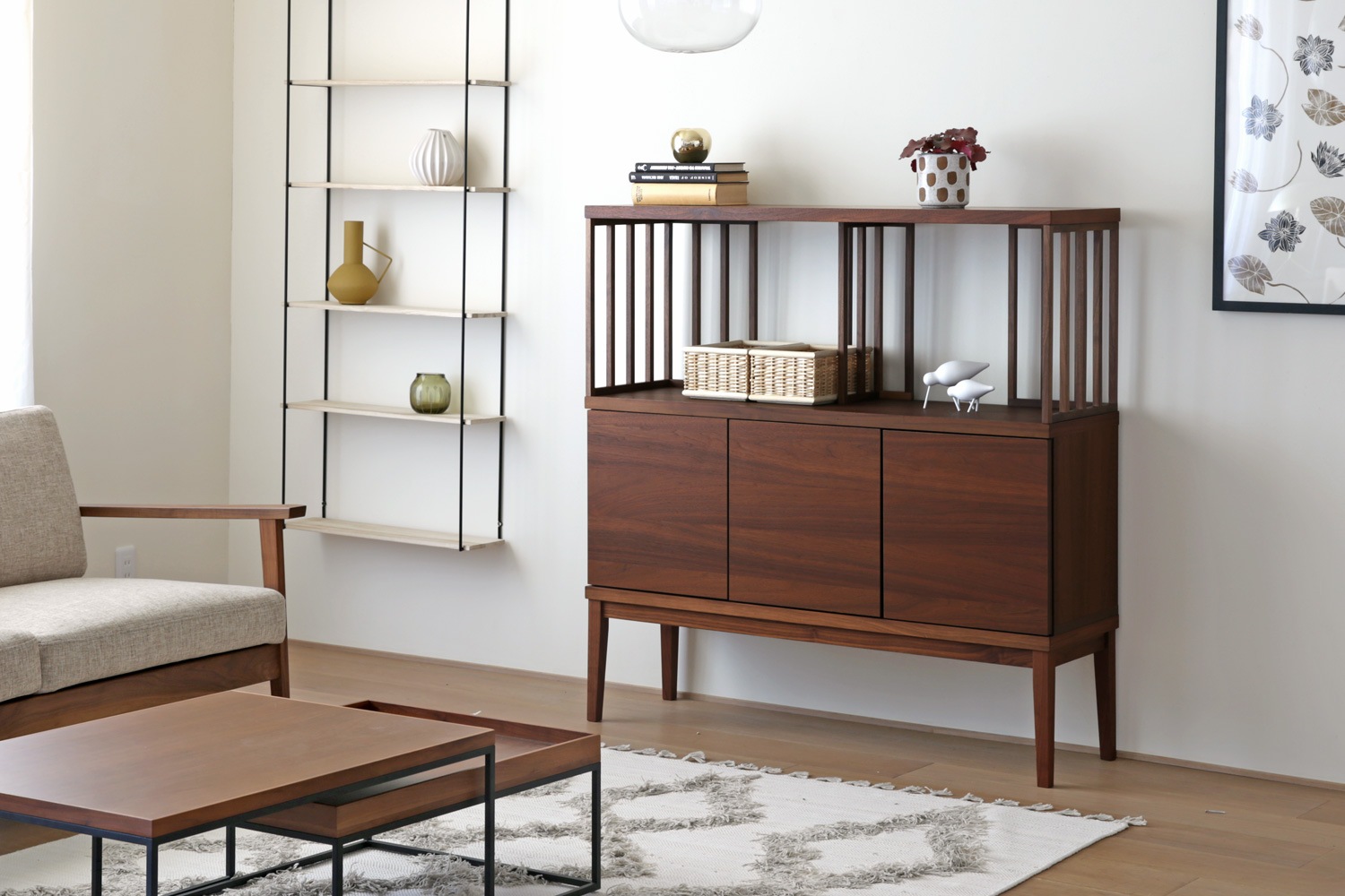 TONG SET5 ウォルナット (W120天板 ＋ W120H42オープンラック ＋ W120キャビネット ＋ W120棚付き脚)