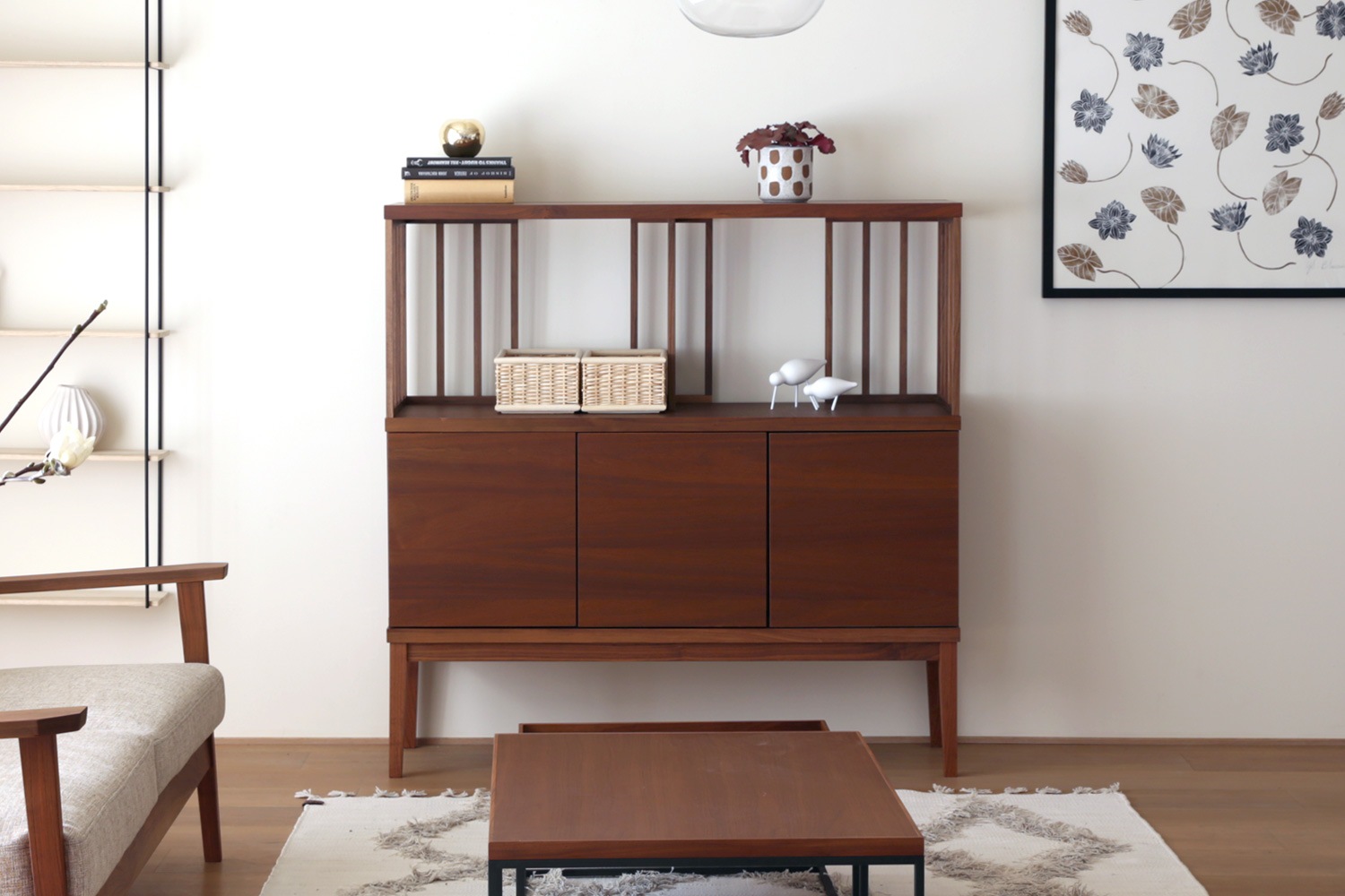 TONG SET5 ウォルナット (W120天板 ＋ W120H42オープンラック ＋ W120キャビネット ＋ W120棚付き脚)