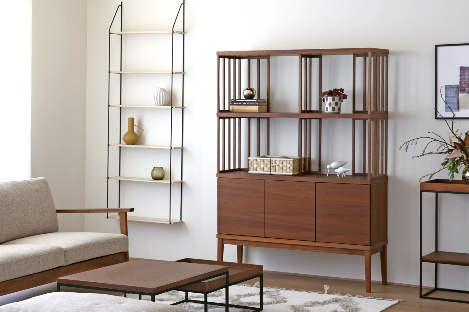 TONG SET7 ウォルナット (W120天板 ＋ W120H42オープンラック ＋ W120棚板 ＋ W120H42オープンラック ＋ W120キャビネット ＋ W120棚付き脚)