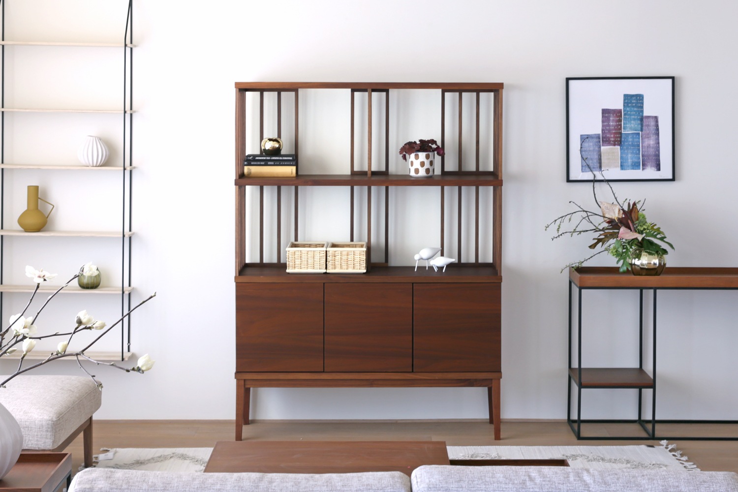 TONG SET7 ウォルナット (W120天板 ＋ W120H42オープンラック ＋ W120棚板 ＋ W120H42オープンラック ＋ W120キャビネット ＋ W120棚付き脚)