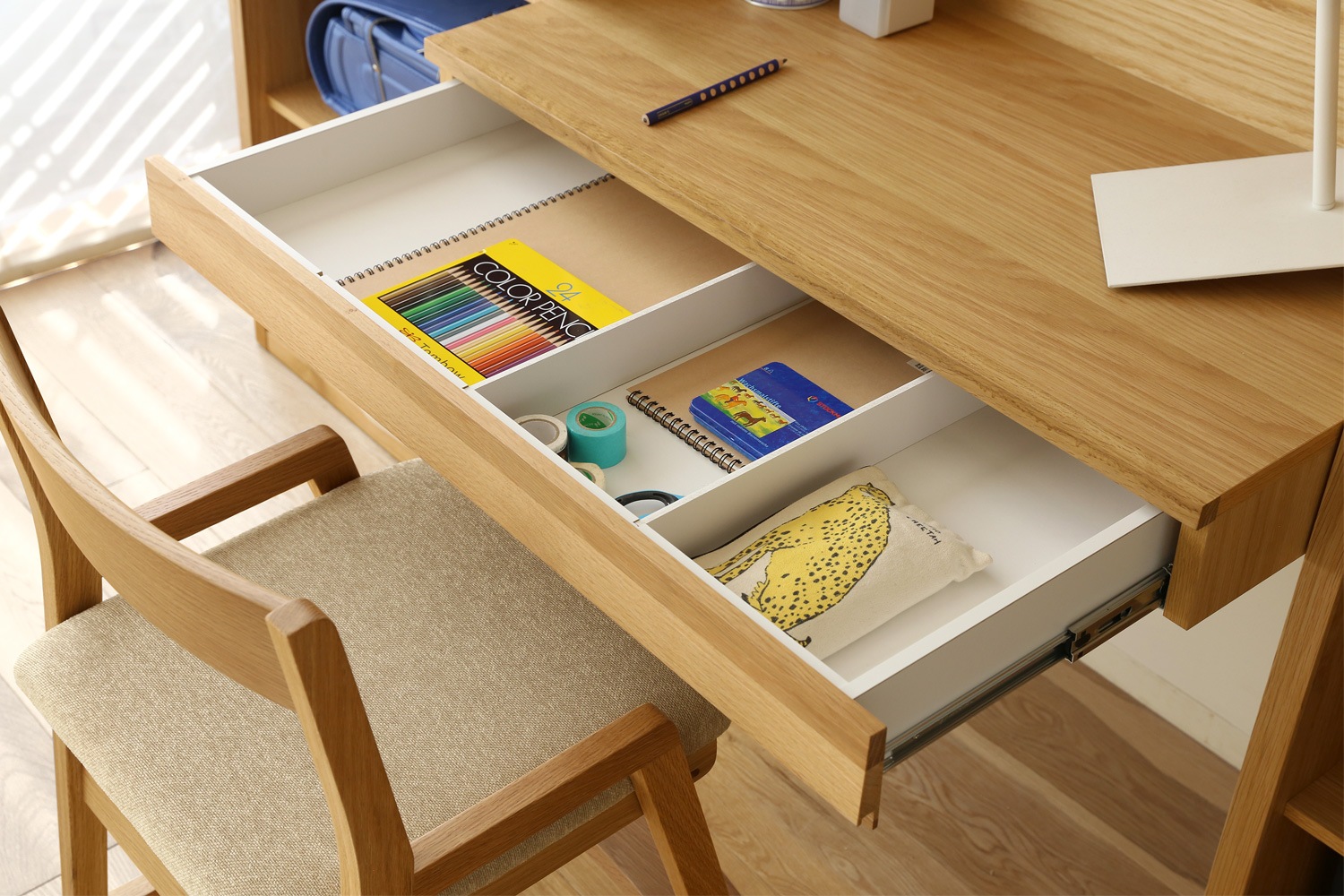 GALLE ガレ DESK SET6 オーク 幅233cm (65本棚(右加工あり) + 89学習デスクパーツ + 41本棚(左加工あり) + 35本棚パーツ + エンドパネル(右))