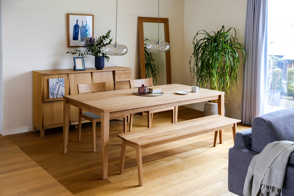 ダイニングセット 4人用 【C4】 COMMON DINING TABLE + KIEL CHAIR×2 + PLAIN BENCH