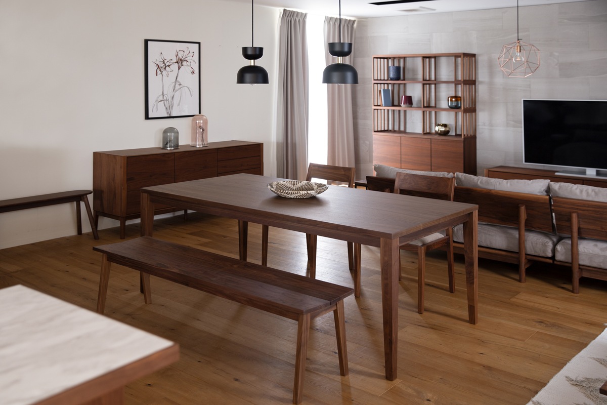 ダイニングセット 4人用 【C4】 COMMON DINING TABLE + KIEL CHAIR×2 + PLAIN BENCH