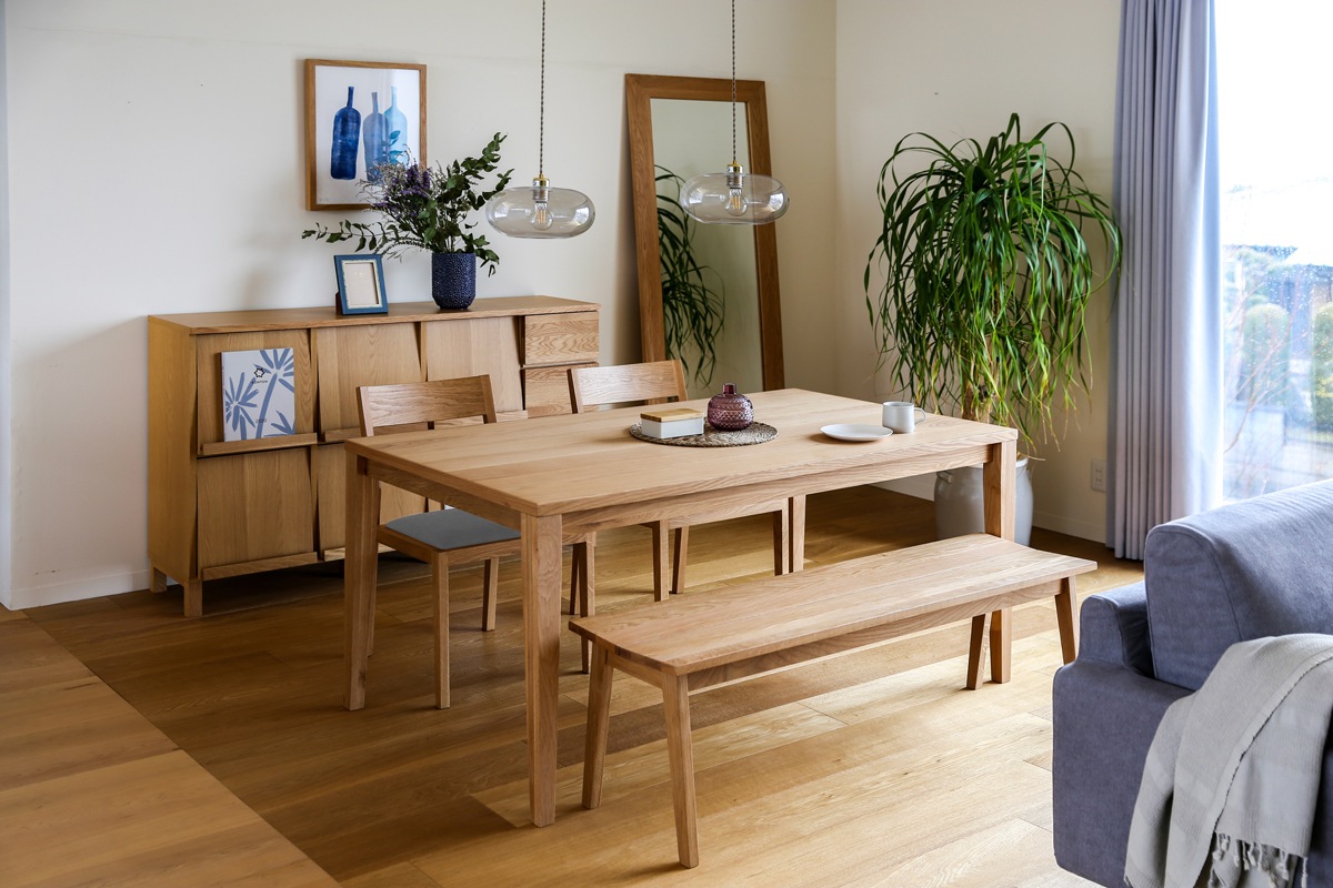 ダイニングセット 4人用 【C4】 COMMON DINING TABLE + KIEL CHAIR×2 + PLAIN BENCH