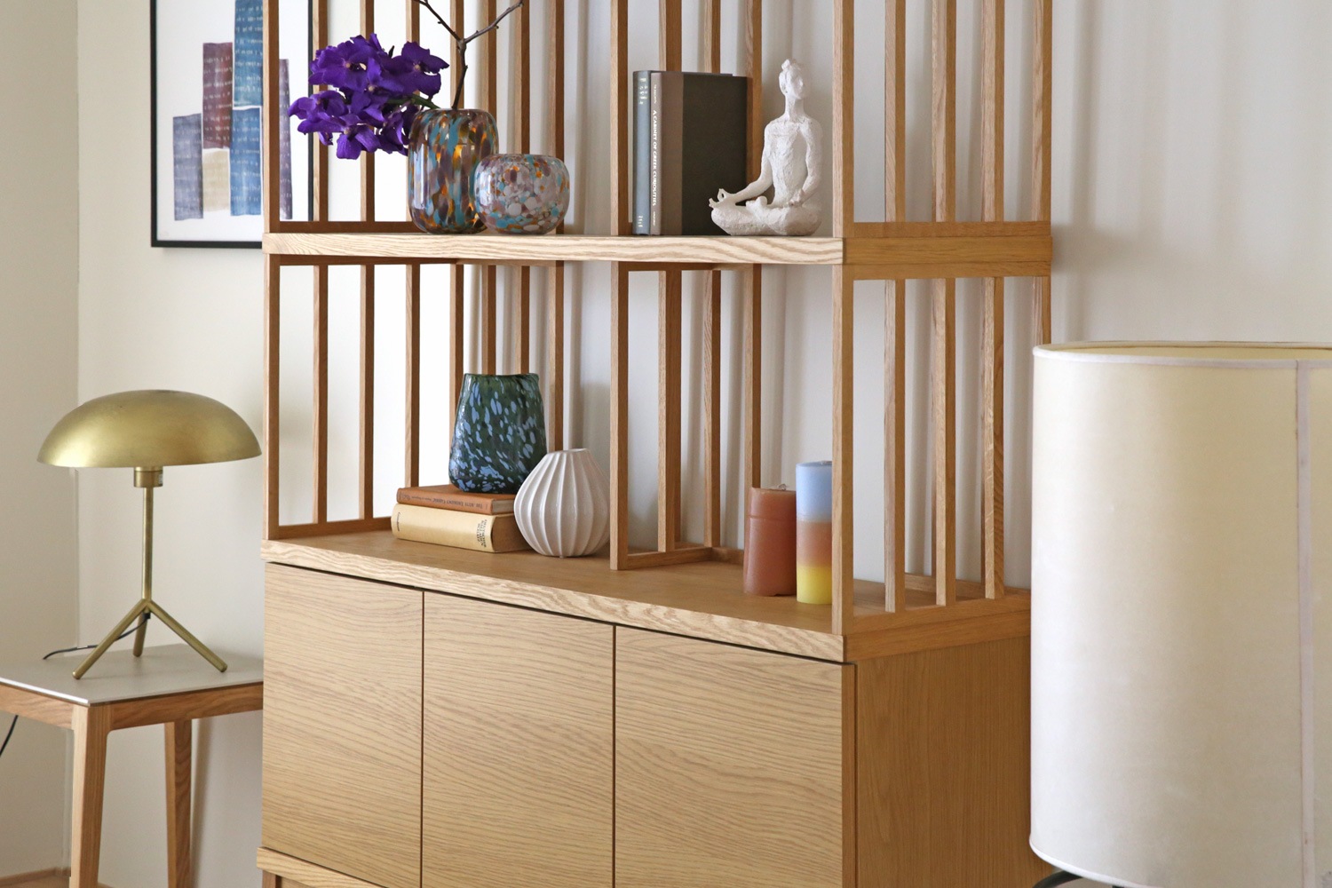 TONG SET6 オーク (W120天板 ＋ W120H32オープンラック ＋ W120棚板 ＋ W120H42オープンラック ＋ W120キャビネット ＋ W120棚付き脚)