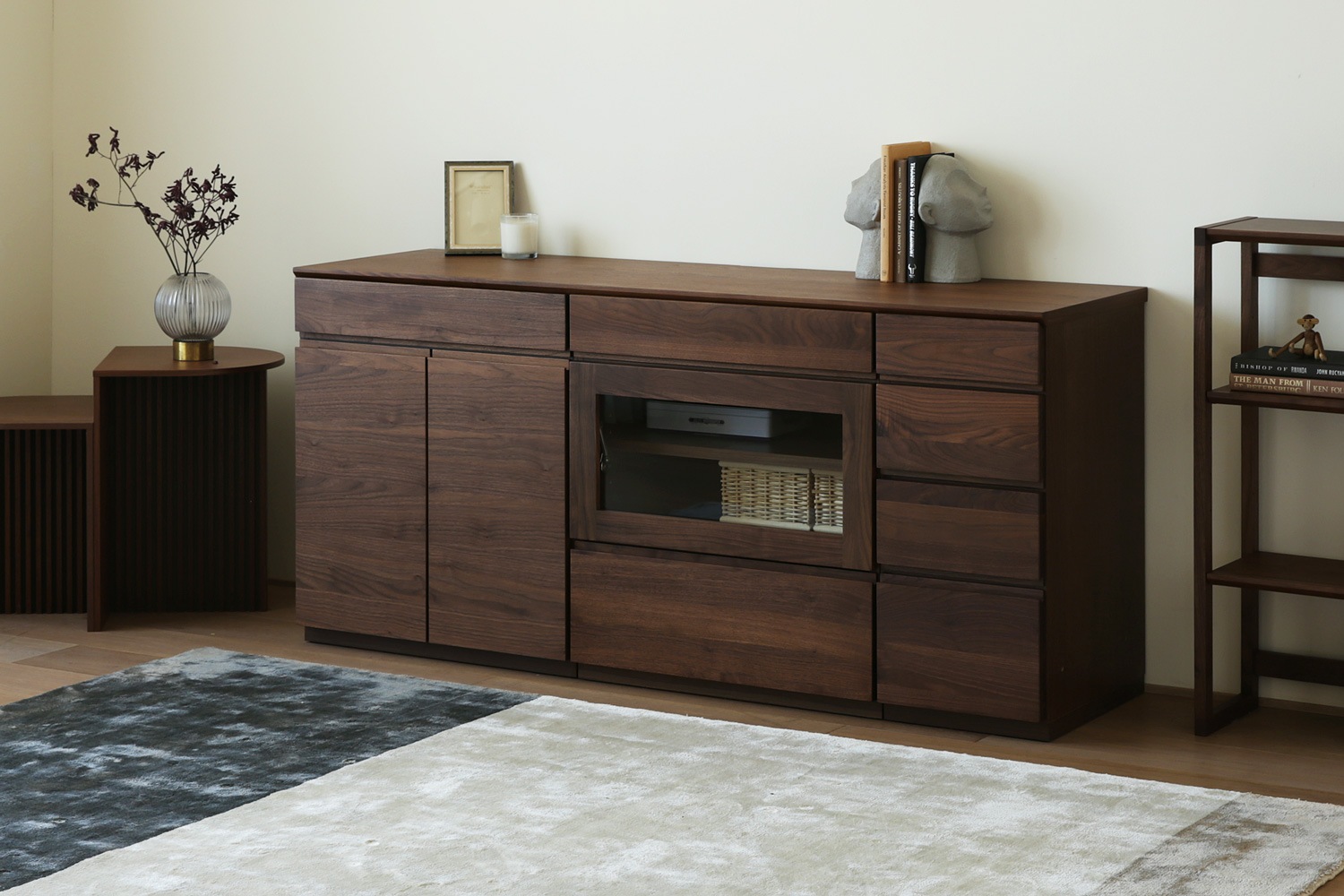 ASTER アスター LIVING SET5 オーク (150天板 + 60キャビネット + 60ガラス扉 + 30チェスト)