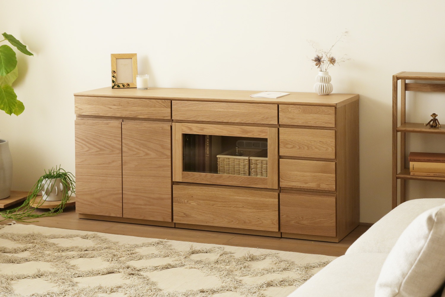 ASTER アスター LIVING SET5 オーク (150天板 + 60キャビネット + 60ガラス扉 + 30チェスト)