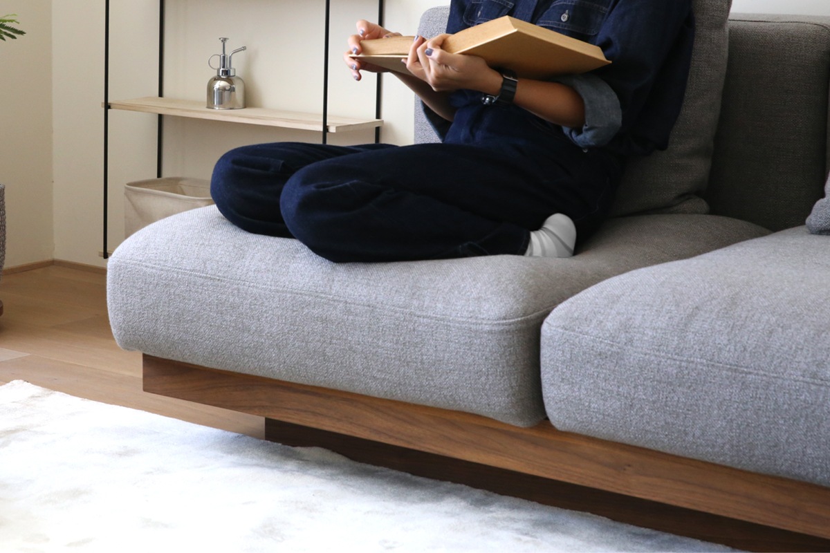 値下げ【unico】LANA ソファ 2.5人掛け　無垢材フレーム LANA SOFA 2.5人掛け グレー オーク/ウォルナット