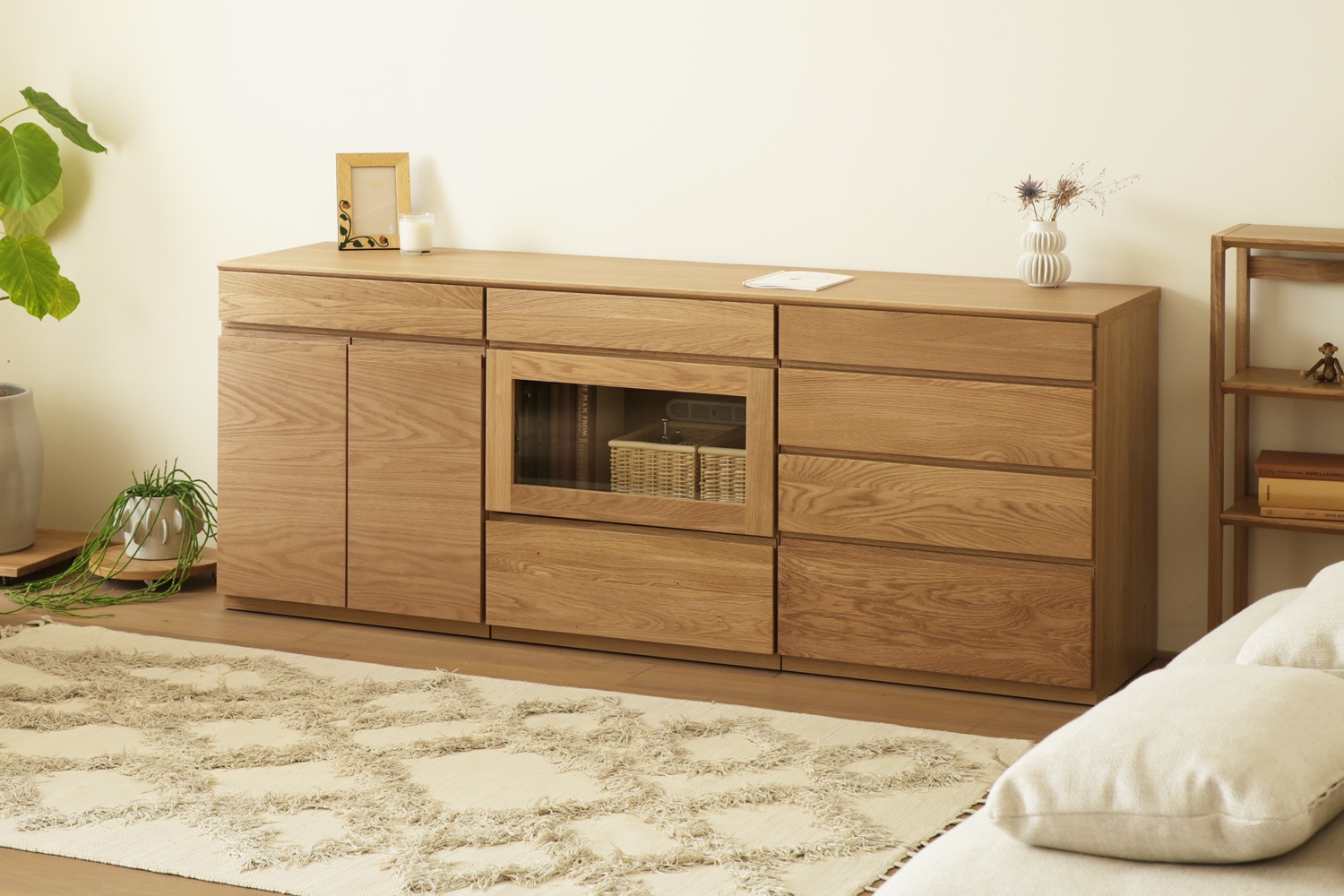 ASTER アスター LIVING SET6 オーク (180天板 + 60キャビネット + 60ガラス扉 + 60チェスト )