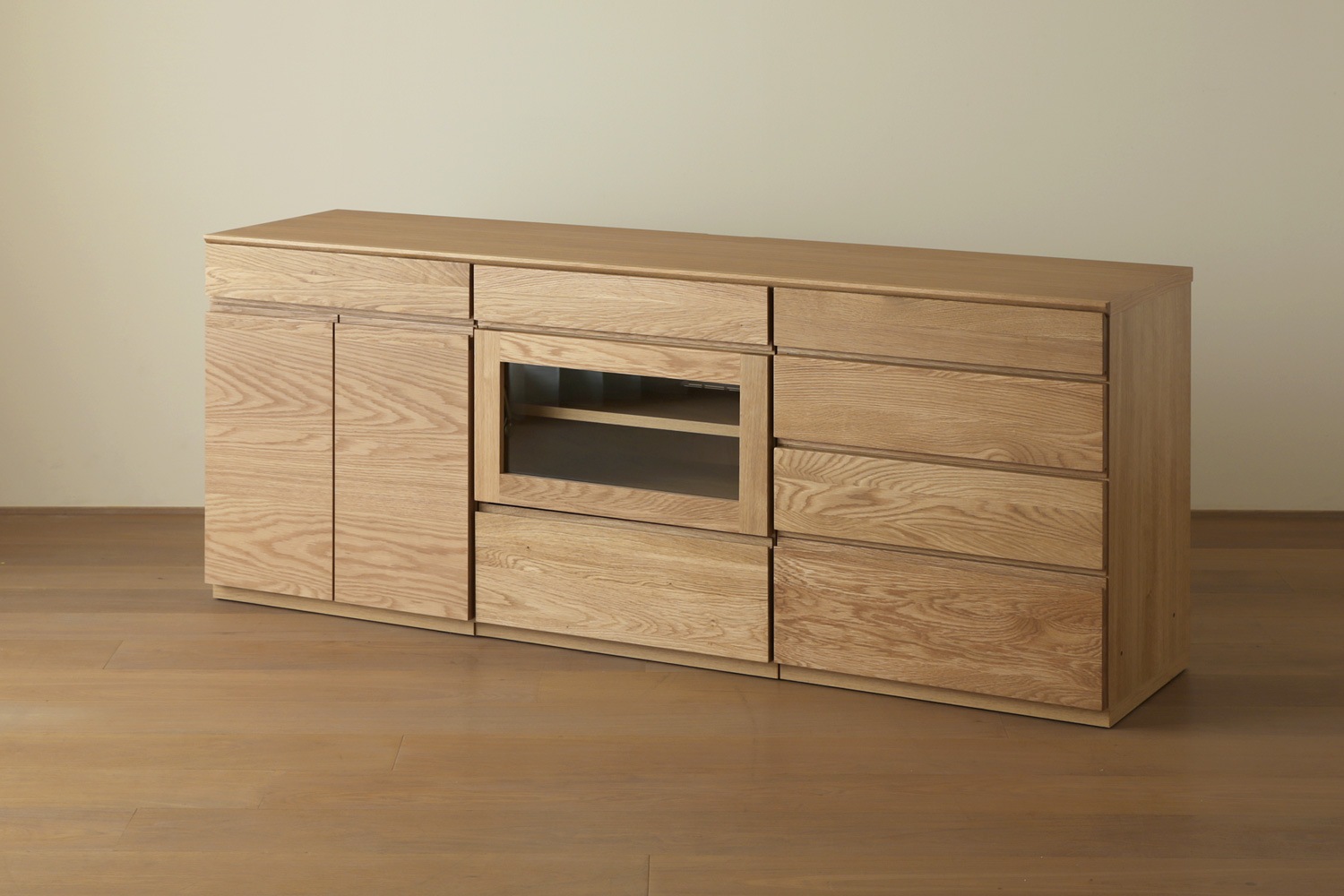 ASTER アスター LIVING SET6 オーク (180天板 + 60キャビネット + 60ガラス扉 + 60チェスト )