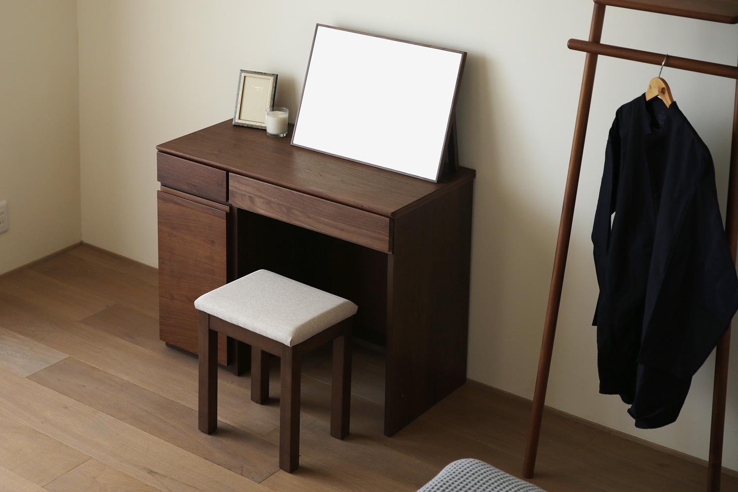 ASTER アスター DESK SET3 ウォルナット (90天板 + 30キャビネット (左開き・右開き) + 60デスク) ※置きミラー別売 ※チェア別売