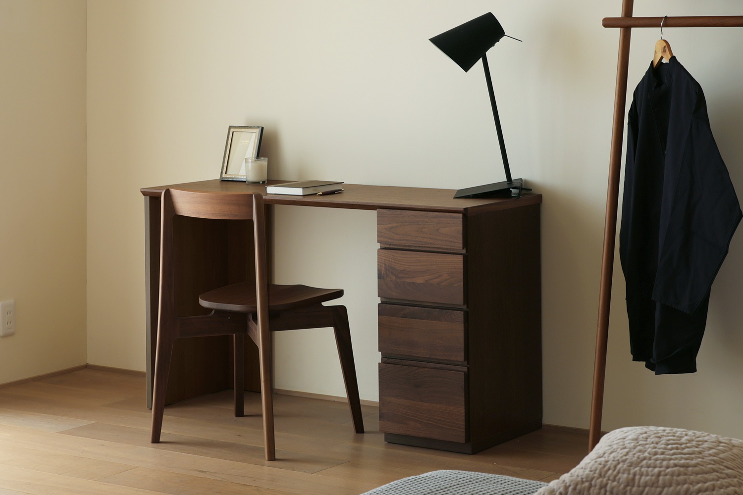 ASTER アスター DESK SET6 ウォルナット (120天板 + サイドパネル（右・左） + 30チェスト) ※チェア別売
