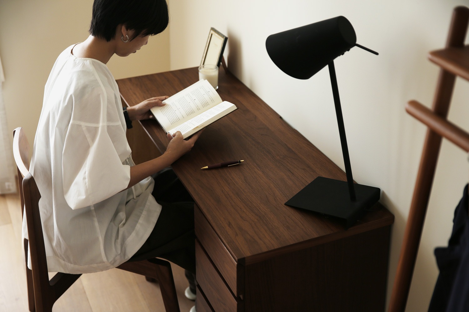 ASTER アスター DESK SET6 ウォルナット (120天板 + サイドパネル（右・左） + 30チェスト) ※チェア別売