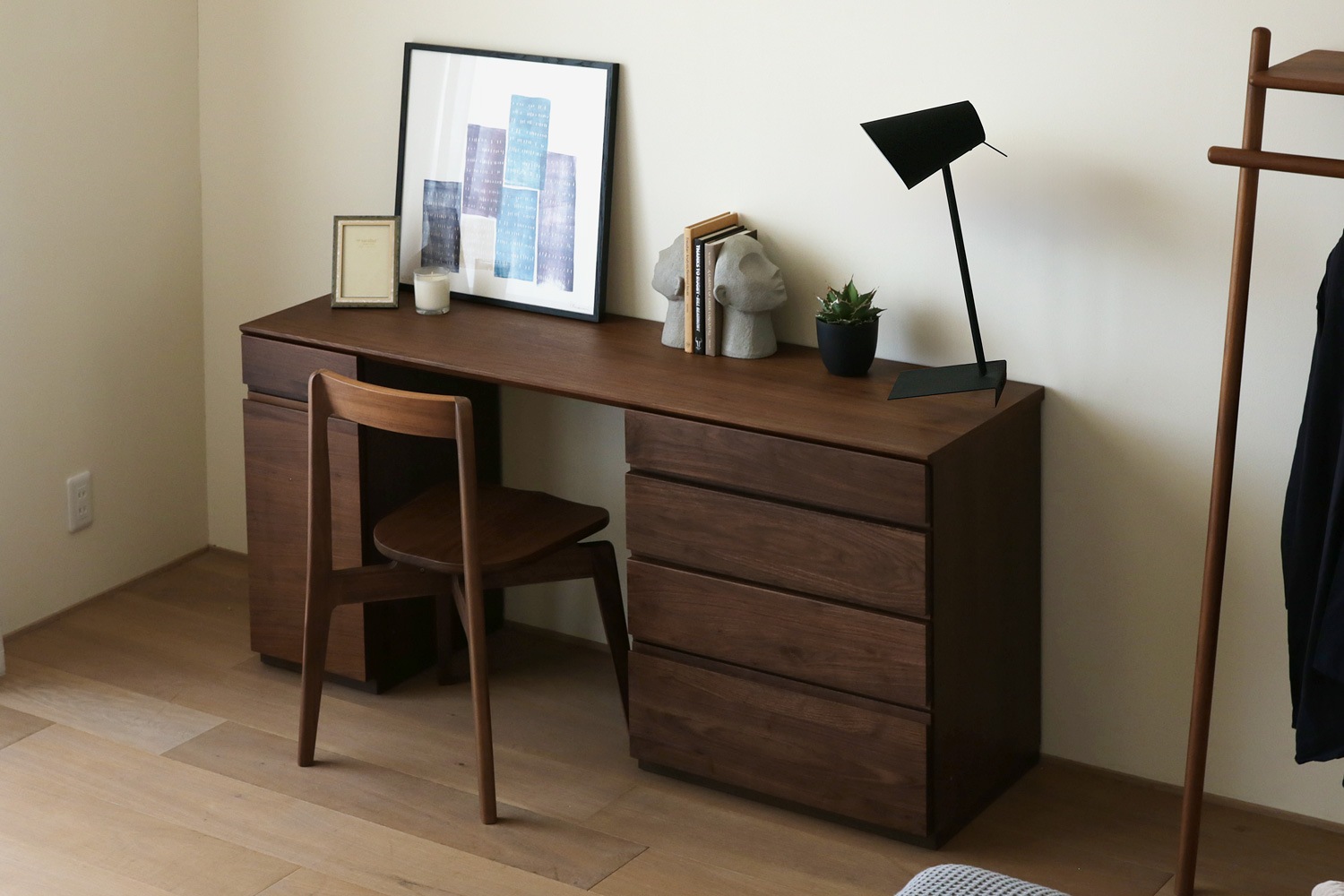 ASTER アスター DESK SET8  ウォルナット (150天板 + 30キャビネット(左開き・右開き) + 60チェスト) ※チェア別売