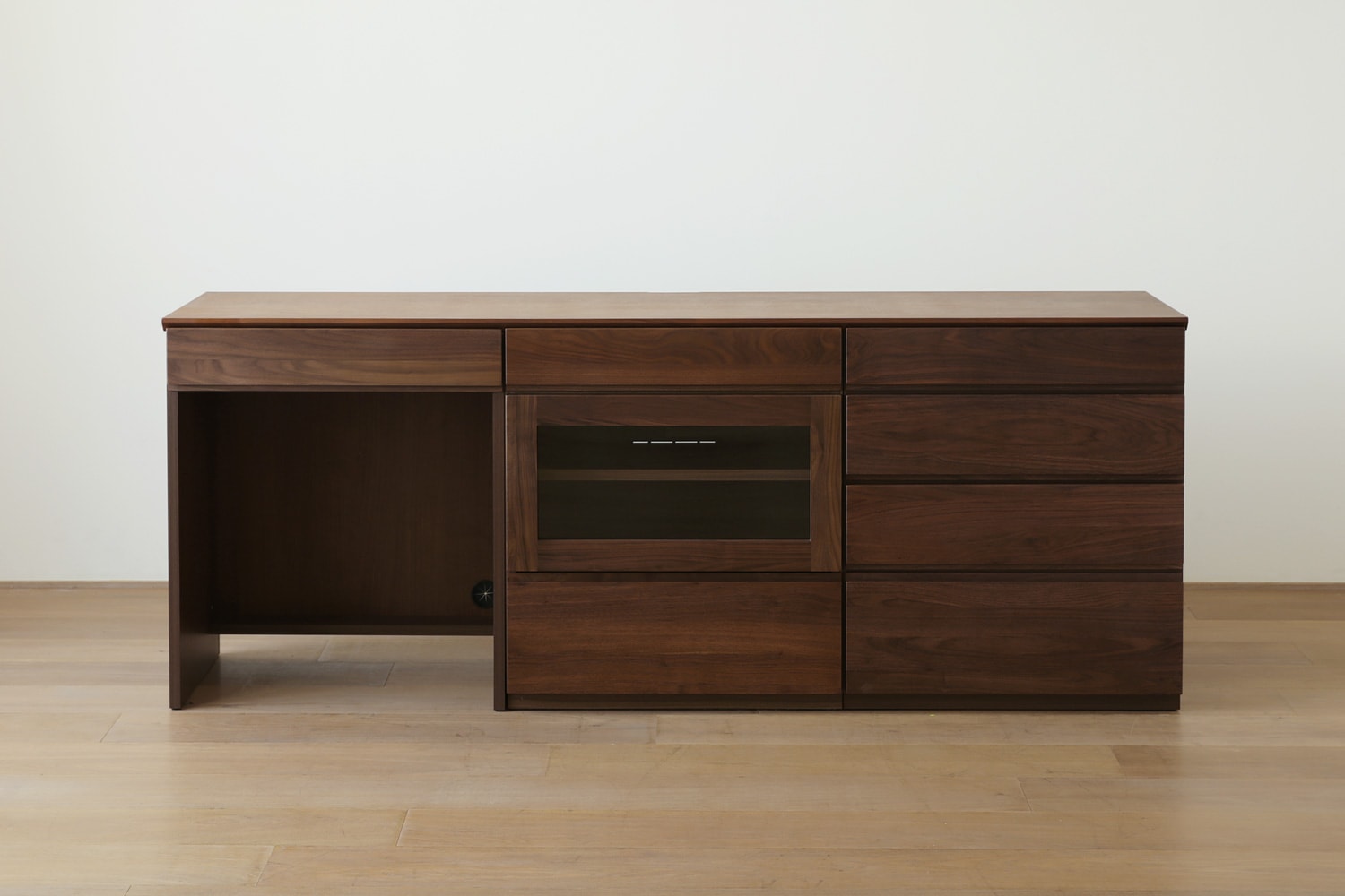 ASTER アスター DESK SET9 ウォルナット (180天板 + 60デスク ＋ 60ガラス扉 + 60チェスト) ※チェア別売