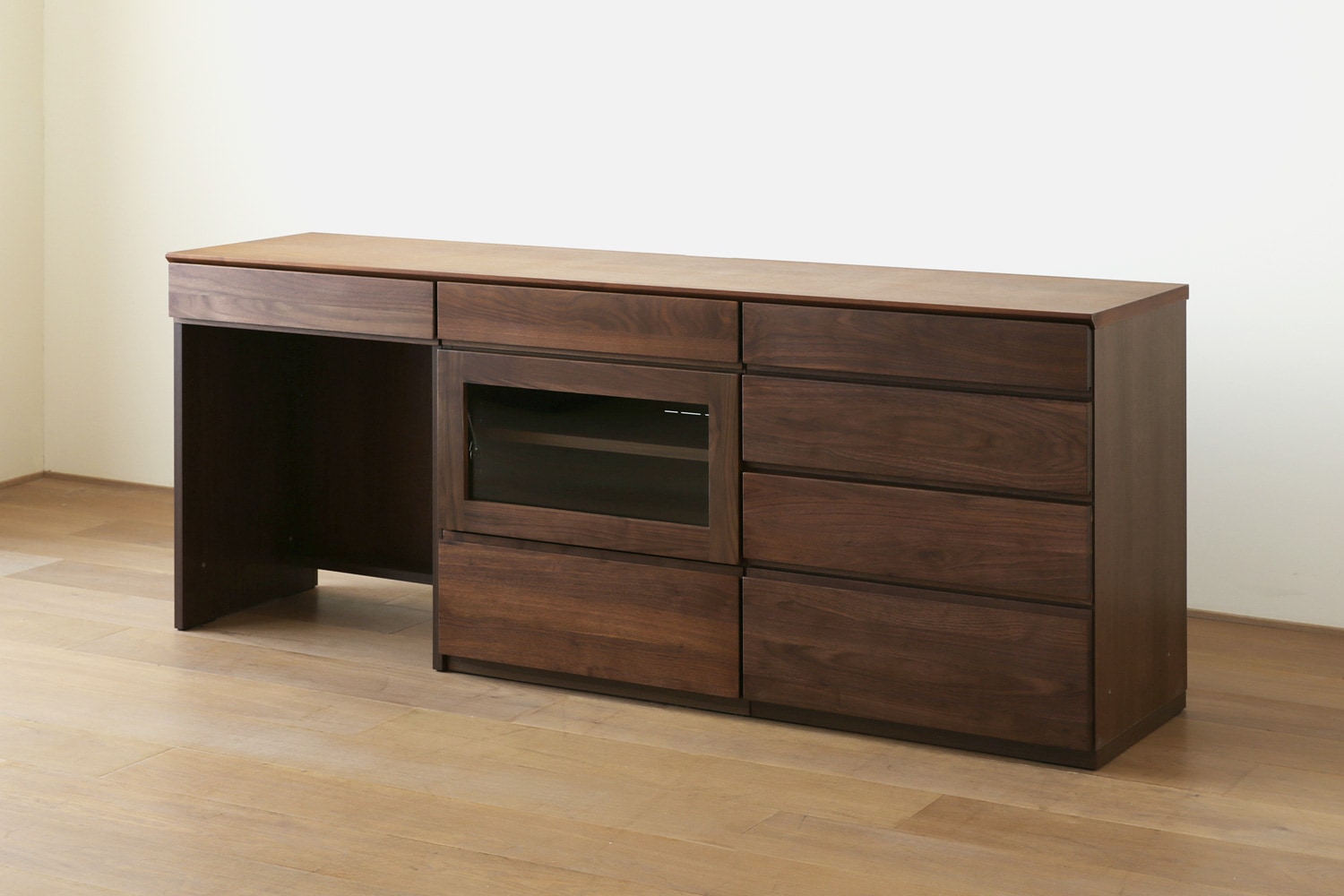 ASTER アスター DESK SET9 ウォルナット (180天板 + 60デスク ＋ 60ガラス扉 + 60チェスト) ※チェア別売