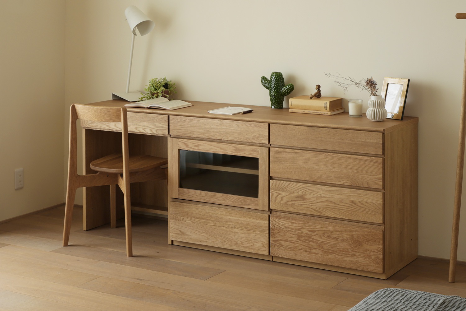 ASTER アスター DESK SET9 ウォルナット (180天板 + 60デスク ＋ 60ガラス扉 + 60チェスト) ※チェア別売