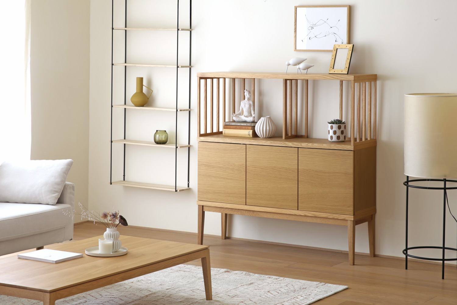 TONG SET5 オーク (W120天板 ＋ W120H42オープンラック ＋ W120キャビネット ＋ W120棚付き脚)