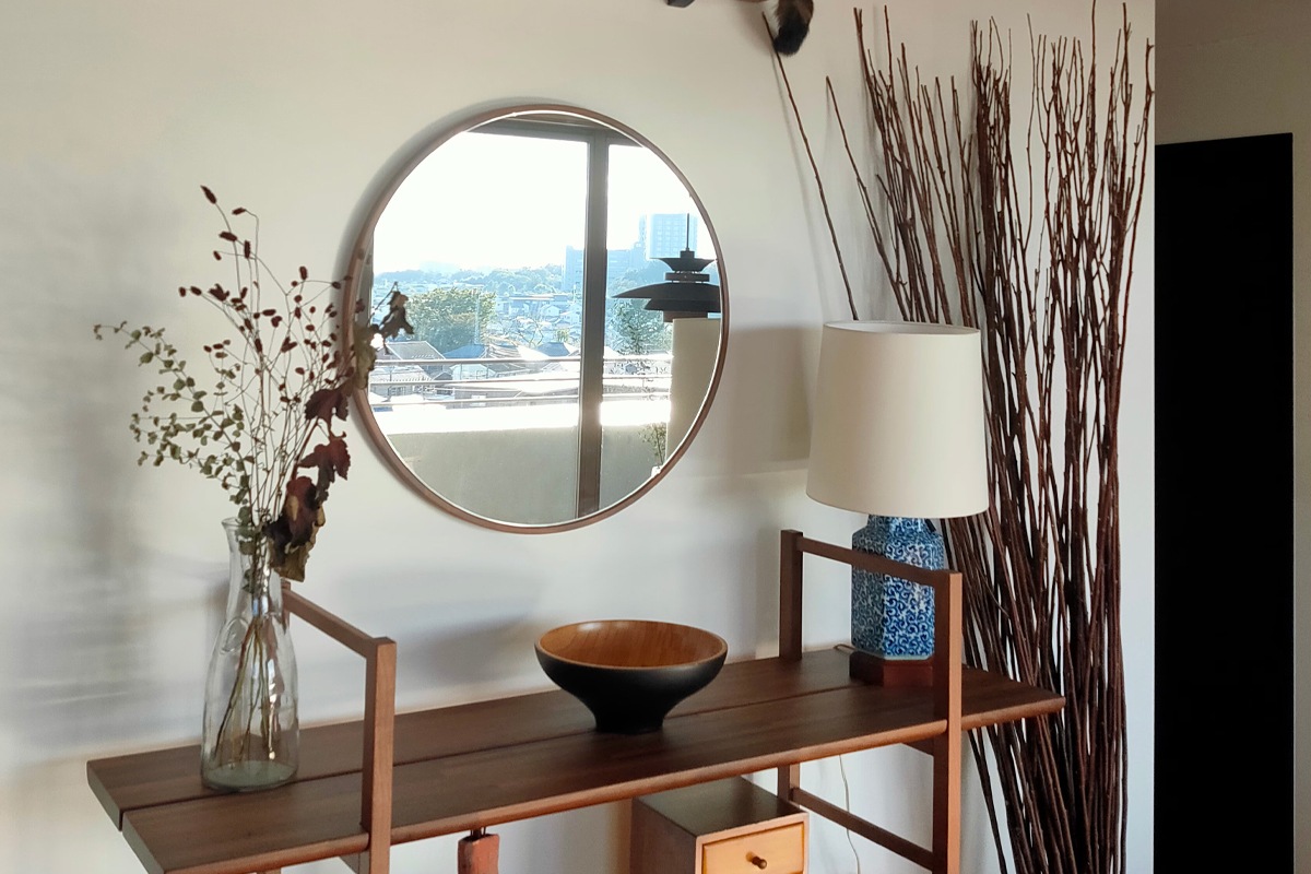 【廃番20%OFF】PLAIN ROUND MIRROR φ79cm ウォルナット